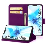 DN-Alive iPhone 12 Mini Case, (5.4" inch) [Pu Leather] [Wallet] [ID Card Holder] [Flip] [Folio] [Card Slot] [Book] [Stand Feature Cover] For iPhone 12 Mini Case (PURPLE)
