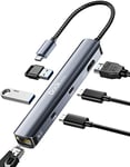 Hub USB C Dockteck 6 en 1 Dock, Adaptateur USB C Ethernet RJ45, 4K 60Hz HDMI, 100W PD, Données USB C, (2 USB C), 2 USB-3.0 pour MacBook Pro/Air 2021, iPad Pro/Air 5/ Mini 6, Surface Pro 8