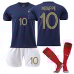Frankrikes VM 2022 Tröja Nr 10 Mbappe Fotbollströja Jersey Set Kort Med Strumpor för Barn 12-13Years