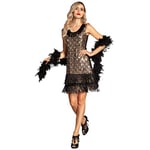 Boland 87113 - Robe Flapper Peacock pour adulte, taille M, Charleston, motif paon, costume pour femme, années 1920, 1920, fête à thème, carnaval, noir et doré