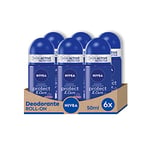 NIVEA Protect & Care Déodorant Roll-on 6 x 50 ml, Déodorant anti-transpirant sans alcool éthylique, Déodorant parfumé et non irritant pour une protection efficace