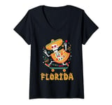 Womens Cinco de Mayo Skateboarding Skeleton FLORIDA Fiesta Woman V-Neck T-Shirt