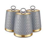 Tower T826091GRY Empire Set of 3 Storage Canisters for Tea Coffee Sugar, Grey and Brass, 1.3L, One Size