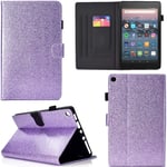 DodoBuy Case for Amazon Fire HD 10 Tablet, Sparkly Magnetic Flip Smart Cover PU Leather Slim Wallet Bag Stand with Card Slots - Purple