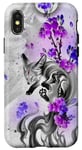 Coque pour iPhone X/XS Renard Kawaii Renard Cerisier Fleurs Violet Fleur Lavande