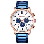 CURREN Men Watches Fashion Waterproof Chronograph Calendar Stainless Steel Sports Military Male Clock (Rose Gold Blue)