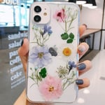 Tybiky Mobile Phone Case iPhone 12 Mini Case Real Flowers Soft Silicone Case with Handmade Dried Flowers Transparent Ultra Thin Immortal for iPhone 12 Mini Purple White Pink Grass