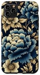 Coque pour iPhone 11 Pro Max Motif pivoine et fleurs bleu marine et doré