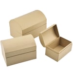 WANDIC Paper Mache Box, Set of 3 Paper Mache Treasure Chests Kraft Paper Boxes With Lids Ideal For Painting Crafting & Storage Accessories Cosmetics Jewelry Gifts Home