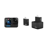 GoPro HERO12 Black - Waterproof Action Camera with 5.3K60 Ultra HD Video, 27MP Photos, HDR, 1/1.9" Image Sensor, Live Streaming, Webcam, Stabilization & Dual Battery Charger + 2 Enduro Batteries