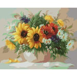 DIY Filling Oil Canvas Paint by Number Kit Multi Colored Painting Yellow red White Chrysanthemum vase