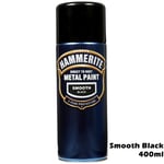 Hammerite Smooth Black Metal Spray Paint Direct To Rust Exterior Aerosol 400ml