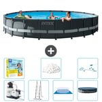 Intex Round Ultra XTR Frame Pool - 610 x 122 cm - Inklusive pump - Stege - Markduk - Lock Underhållspaket - Filtrera bollar - Rengöringskit Inklusive