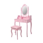 ML Design dressing bord rosa, toalettbord med spegel, pall och 4 lådor,