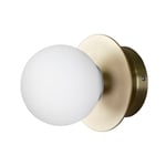Globen Lighting Art Deco Vegg-/ Taklampe, Brushed Brass / Hvit Glass
