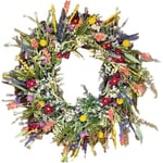 Vår- och sommarkrans för ytterdörr, konstgjord vildblomskrans, mångsidig dekorativ girlang 35cm