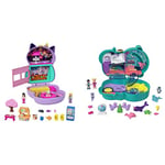 Polly Pocket Zen Cat Restaurant, Japanese Sushi-Themed Playset with 2 Micro Dolls & 12 Accessories & Otter Aquarium Compact, 2 Micro Dolls, 5 Reveals, 12 Accessories, Pop & Swap Feature, 4 & Up