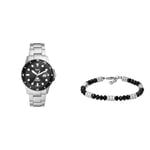 Fossil Men's Watch Blue Dive and Bracelet Jewelry, Silver Stainless Steel, Set
