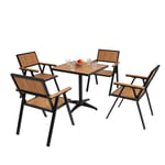 Set De 4 Chaises De Jardin + Table De Jardin Hwc-J95, Chaise Table, Revêtement Gastro Outdoor, Alu Aspect BoisNoir, Teck