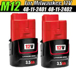 2X For Milwaukee M12 M12B2 12 Volt XC 3.5Ah Lithium-Ion Battery M12B 48-11-2401