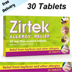 30 Zirtek Allergy Relief Hayfever Pet Dust Skin Stings Pets Hives Tablets 10mg