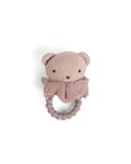 Smallstuff - Rattle, bear face on silicone ring, soft rose (40008-92)
