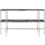 TS Console Side Table 120x30x72 cm, Polished Steel / Grey Emperador marble
