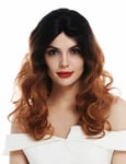 Wig Women Ladies Lace-Front Long Curls Parting Ombre Dark Brown Auburn
