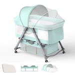 Baby Bedside Sleeper, Portable Baby Travel Cot with Mattress, Bassinet for Bed, Travel Crib for Toddler with Mesh Window and Carry Bag and Breathable, Height Adjustable Crib from Birth to 3Y