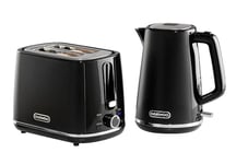 Daewoo SDA2682 Stirling Collection, 1.7L Jug Kettle with Matching 2 Slice Toaster, Safety Features, Easy Cleaning, Cohesive Kitchen Set, Stainless Steel, Black