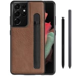 Gogobuy Compatible Galaxy S21 Ultra S Pen Slot Holder Case,Stylish Slim Thin PU Leather Shock-Absorbing Protective Cover for Samsung Galaxy S21 Ultra 5G 6.8"[Not Include Pen] (Brown)