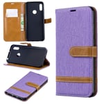 LLLi Mobile Accessories for HUAWEI Color Matching Denim Texture Leather Case for Huawei Y6 2019 / Y6 Pro 2019, with Holder & Card Slots & Wallet & Lanyard(Black) (Color : Purple)