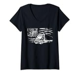 Womens American Flag Truck Patriotic Design Patriot USA Fan Truck V-Neck T-Shirt