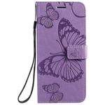 for Nokia 3.4 Phone Case, Nokia 3.4 Flip Case, Nokia 3.4 Wallet Protective Cover Embossed Butterfly Shockproof PU Leather Phone Case Soft TPU Bumper with Magnetic Closure Stand Card Holder, Purple