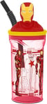 Tataway in viaggio si cresce Marvel Avengers Iron Man 360 ml Verre rouge pour enfant en plastique avec paille et figure 3D du personnage
