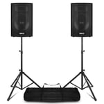 Pair of 12" Active DJ Disco PA Speakers with Stands - Bluetooth 1200W CVB12