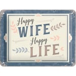 Nostalgic-Art Merchandising Plåt Skylt Med 3d Relief, 15x20 Cm, "happy Wife Happy Life"