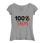 T-Shirt Femme Col Echancré 100% Tacos Street Food Mexique France