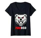 Womens FURIOSO Angry Bear Funny Spanish Language Pun Joke V-Neck T-Shirt