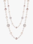 Jon Richard Pearl and Crystal Pave Long Rope Necklace, Rose Gold/Cream