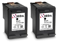 2 x 303 XL Black Refilled Ink Cartridge For HP Envy Photo 7830 Printers