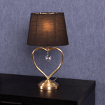 Heart bordlampe 34 cm høyde messing - Antikk messing med svart skjerm