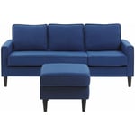 Canapé Fixe 3 Places en Tissu Bleu avec Pouf Ottoman Confortable pour Salon au Design Moderne Beliani