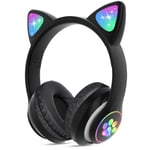 Kids Headphones Wireless, Girls Cat Ear Bluetooth Headphones, Foldable LED Light Up Headphones Over On Ear w/Microphone and Micro SD Card Slot for Child/Teens/iPhone/iPad/PC/TV,Gift for Birthday/Xmas