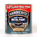 Hammerite Metal Paint Hammered - Black - 750ml - 33% EXTRA FREE 1L Tin
