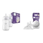 Philips Avent Lot de 2 biberons à Réponse Naturelle de 260 ml & Avent Lot de 2 tétines pour biberon à Réponse Naturelle 0% BPA, Débit 1 pour Nouveau-né de 0 mois (Modèle SCY961/02)