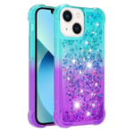SKALO iPhone 15 Plus Juoksuhiekka Glitter Sydämet TPU kuori - Turkoosi-Violetti