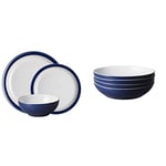 Denby 405048781 Elements Dark Blue 12 Piece Tableware Set & 405048944 Elements Dark Blue 4 Piece Pasta Bowl Set, 1050 ml