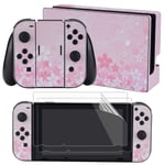 eXtremeRate Full Set Faceplates Skin Stickers + 2 pcs Screen Protectors for for Nintendo Switch (Console & Joy-con & Dock & Grip) - Cherry Blossoms