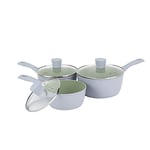 Salter BW09283AR Earth Saucepan Set – 3 Piece Healthy Ceramic Non-Stick Coating, PFAS-Free Induction Cookware, Aluminium Cooking Pots with Lids, Easy Clean, PFOA/PTFE-Free, Stay Cool Handles, Green